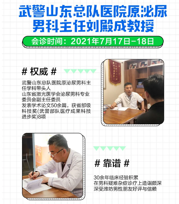 7.17-18日 省城三甲医院原泌尿外科主任刘殿成教授将莅临潍坊长安医院会诊